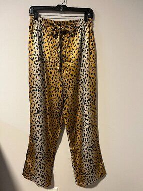 Silky Leopard Print Loungewear Pants Women Size Large Animal Print Satin Pajamas